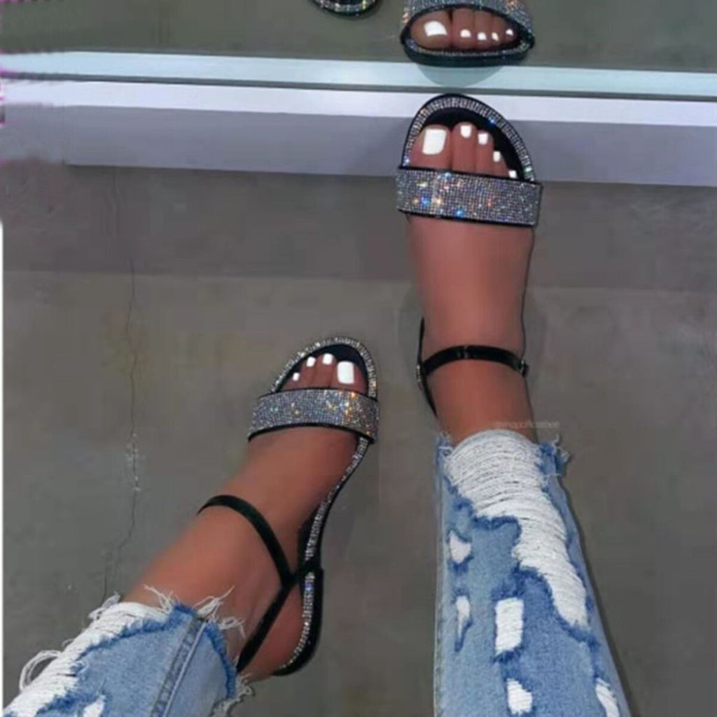 Rhinestone Ankle Strap Sandals - Godess beauty 