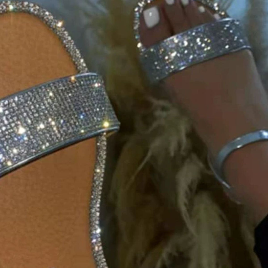 Rhinestone Ankle Strap Sandals - Godess beauty 