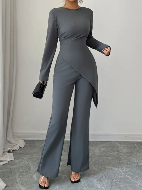 Asymmetric Long Sleeve Top and Pants Set - Godess beauty 