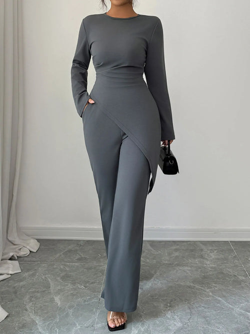 Asymmetric Long Sleeve Top and Pants Set - Godess beauty 