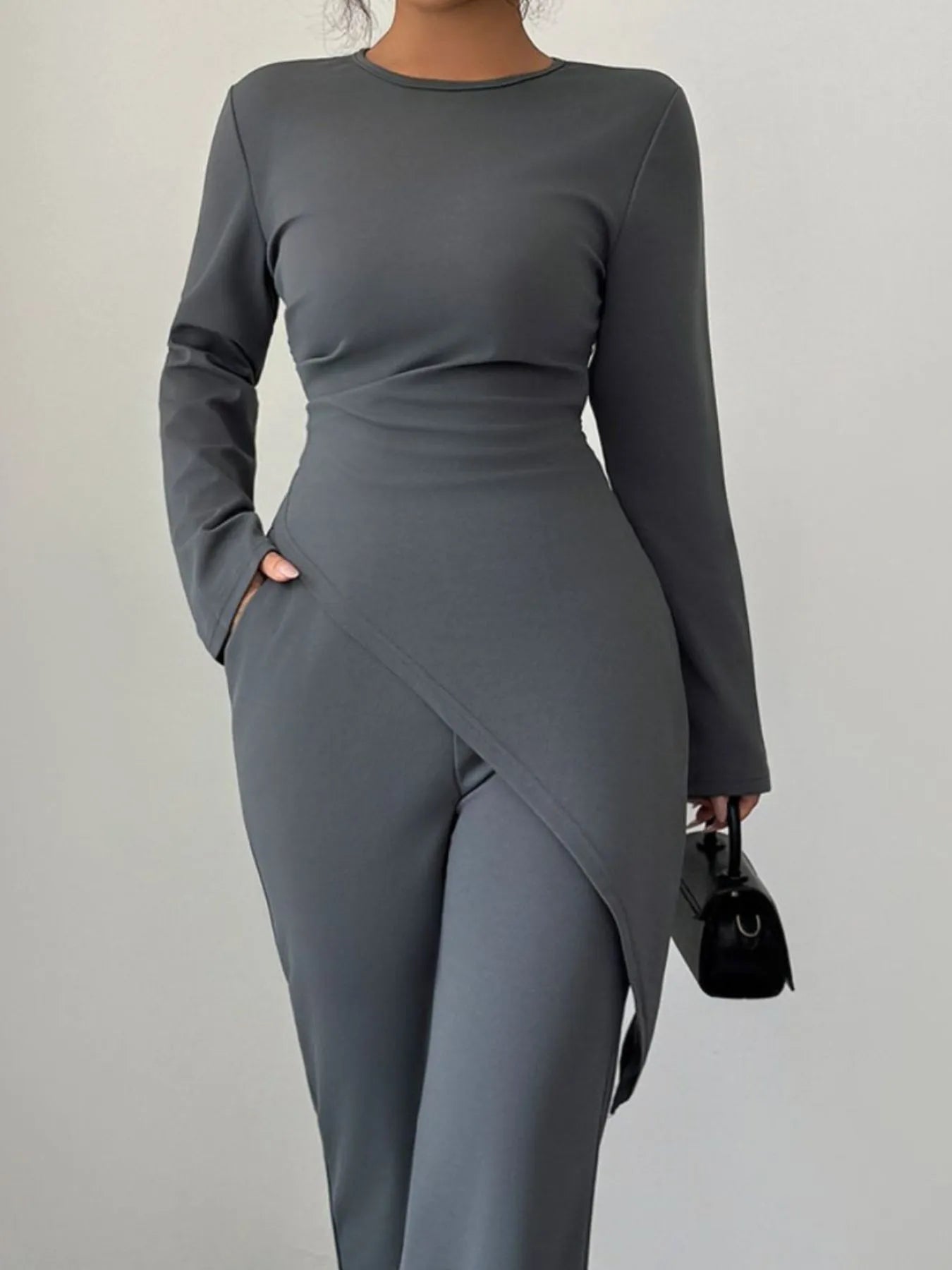 Asymmetric Long Sleeve Top and Pants Set - Godess beauty 