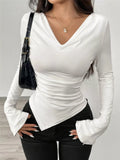 Asymmetrical Long Sleeve Fitted T-Shirt - Godess beauty 