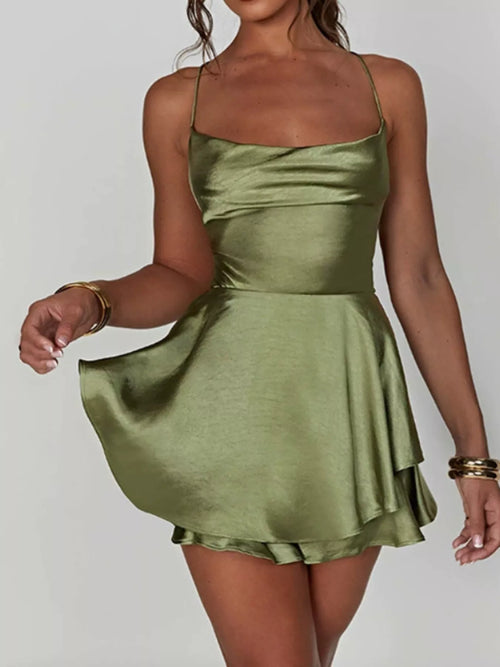 Backless layered ruffled cami dress - Godess beauty 