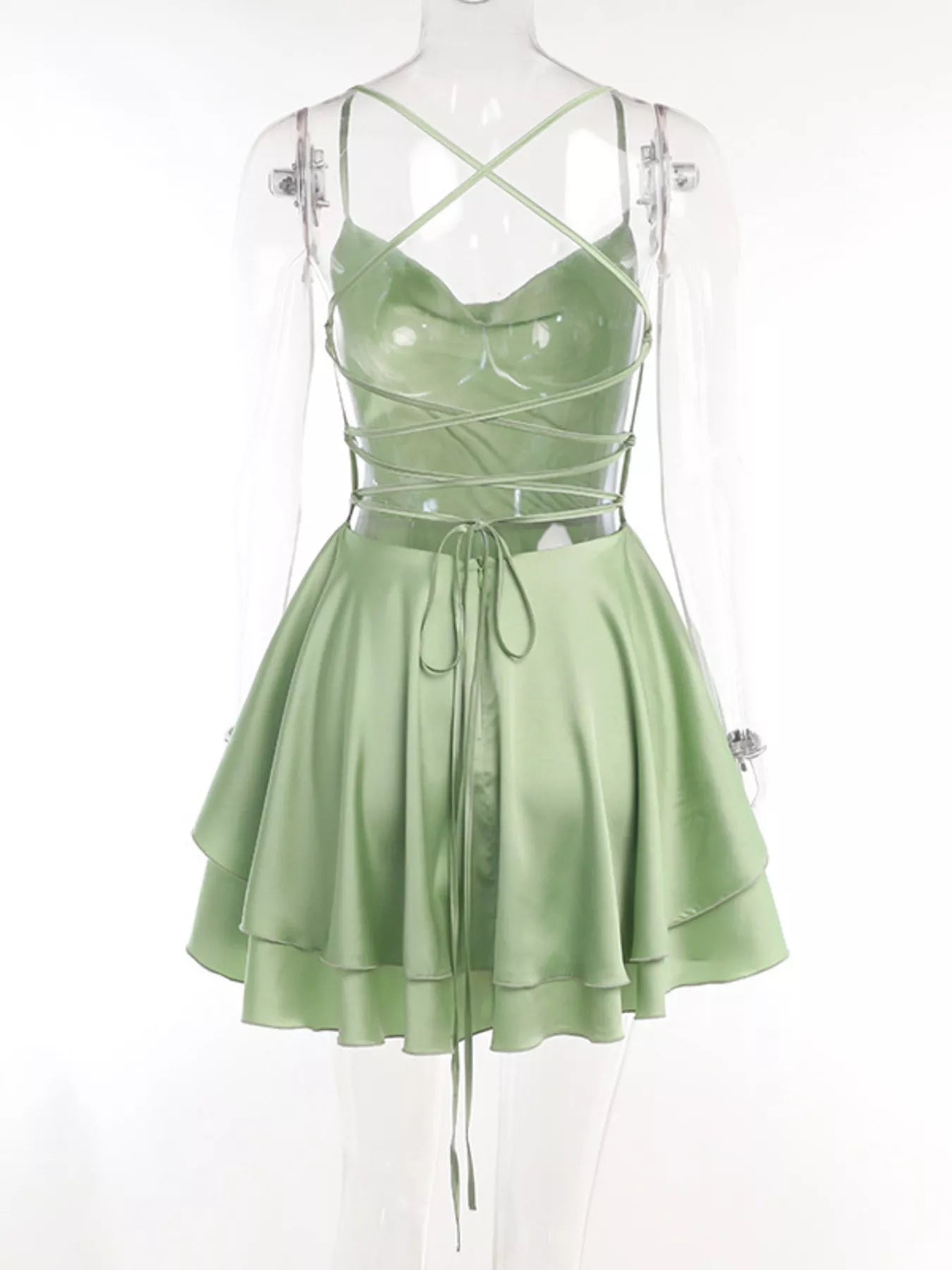 Backless layered ruffled cami dress - Godess beauty 