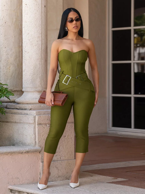 Belted Tube Skinny Jumpsuit - Godess beauty  #
