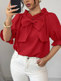 Bow Flounce Sleeve Blouse - Godess beauty 