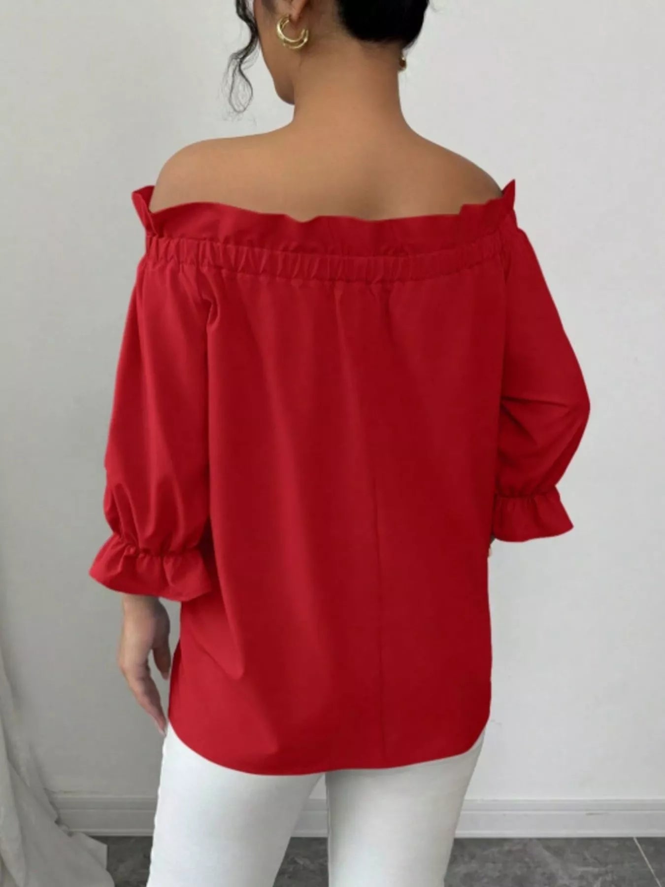 Bow Flounce Sleeve Blouse - Godess beauty 