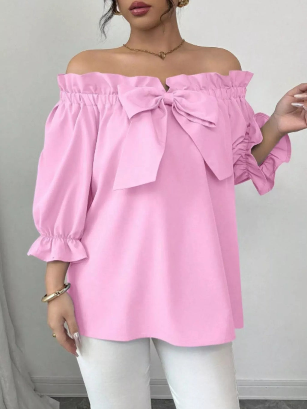 Bow Flounce Sleeve Blouse - Godess beauty 