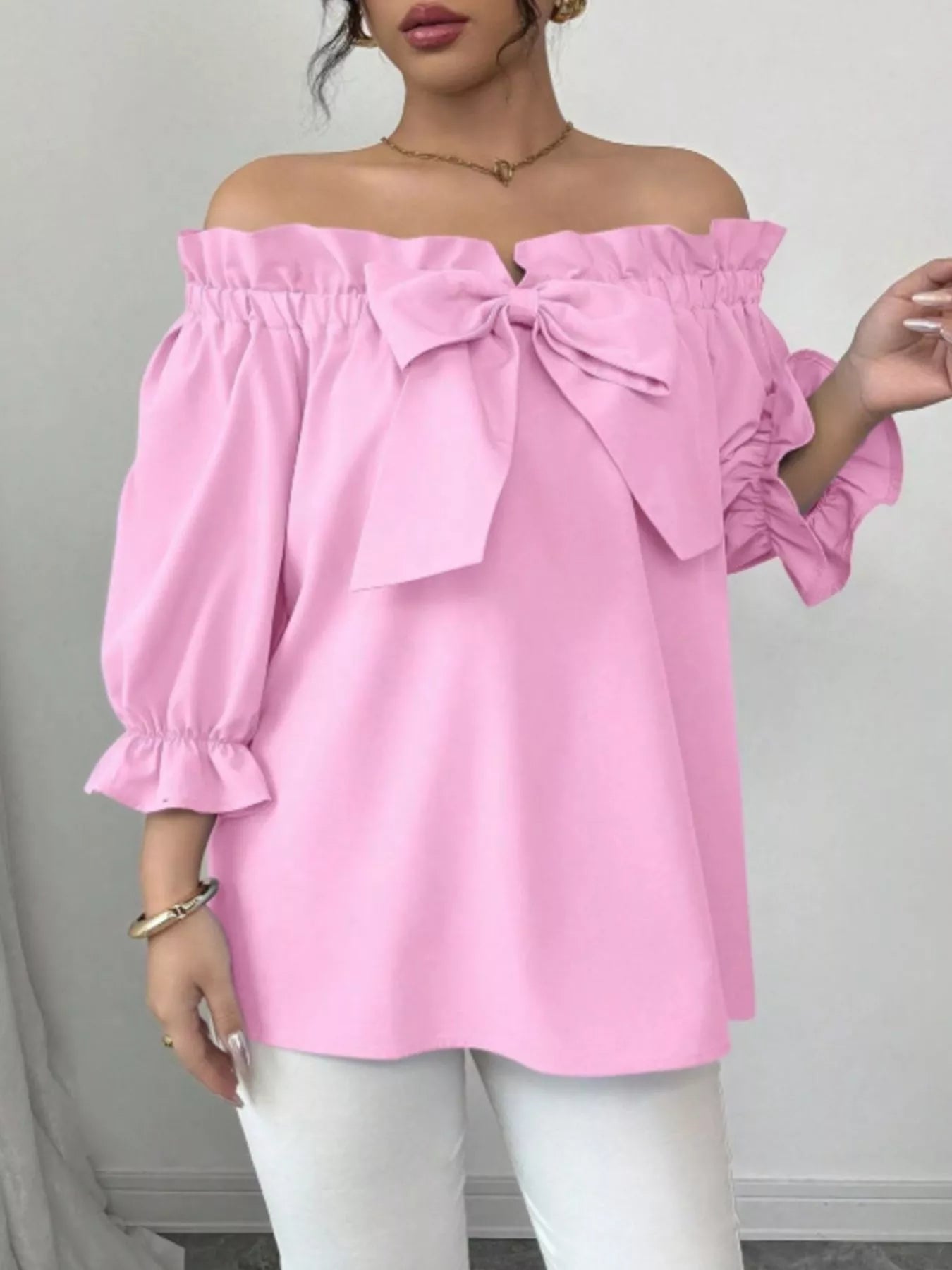 Bow Flounce Sleeve Blouse - Godess beauty 