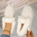 Bow Furry Round Toe Flat Slip-Ons - Godess beauty 