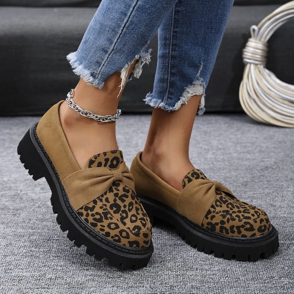 Bow Leopard Round Toe Loafers - Godess beauty 