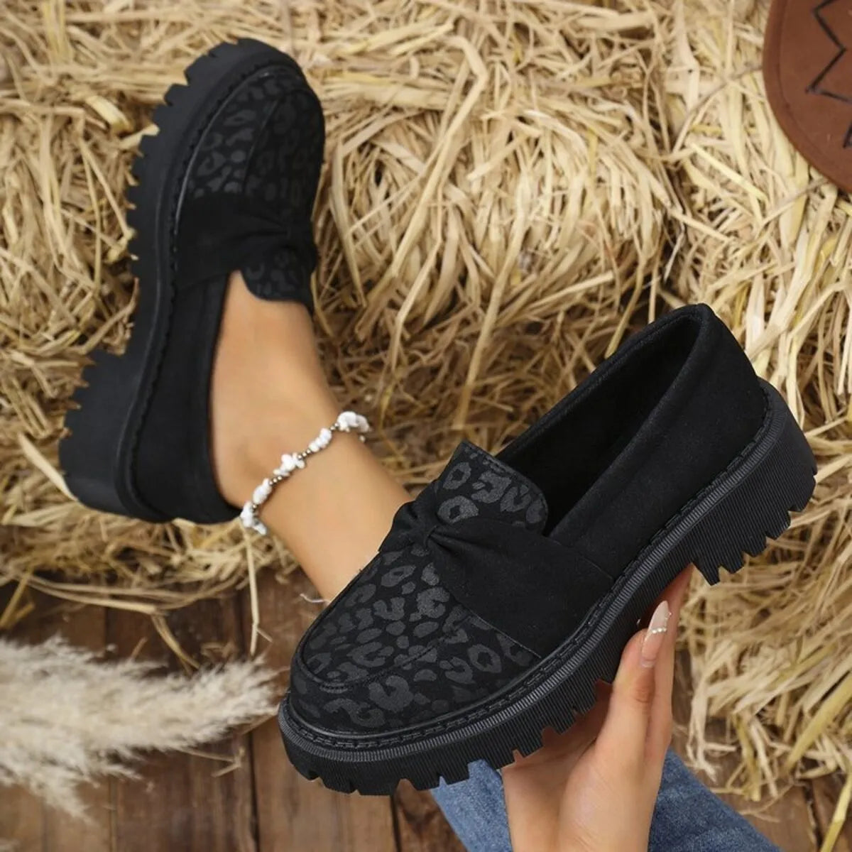 Bow Leopard Round Toe Loafers - Godess beauty 