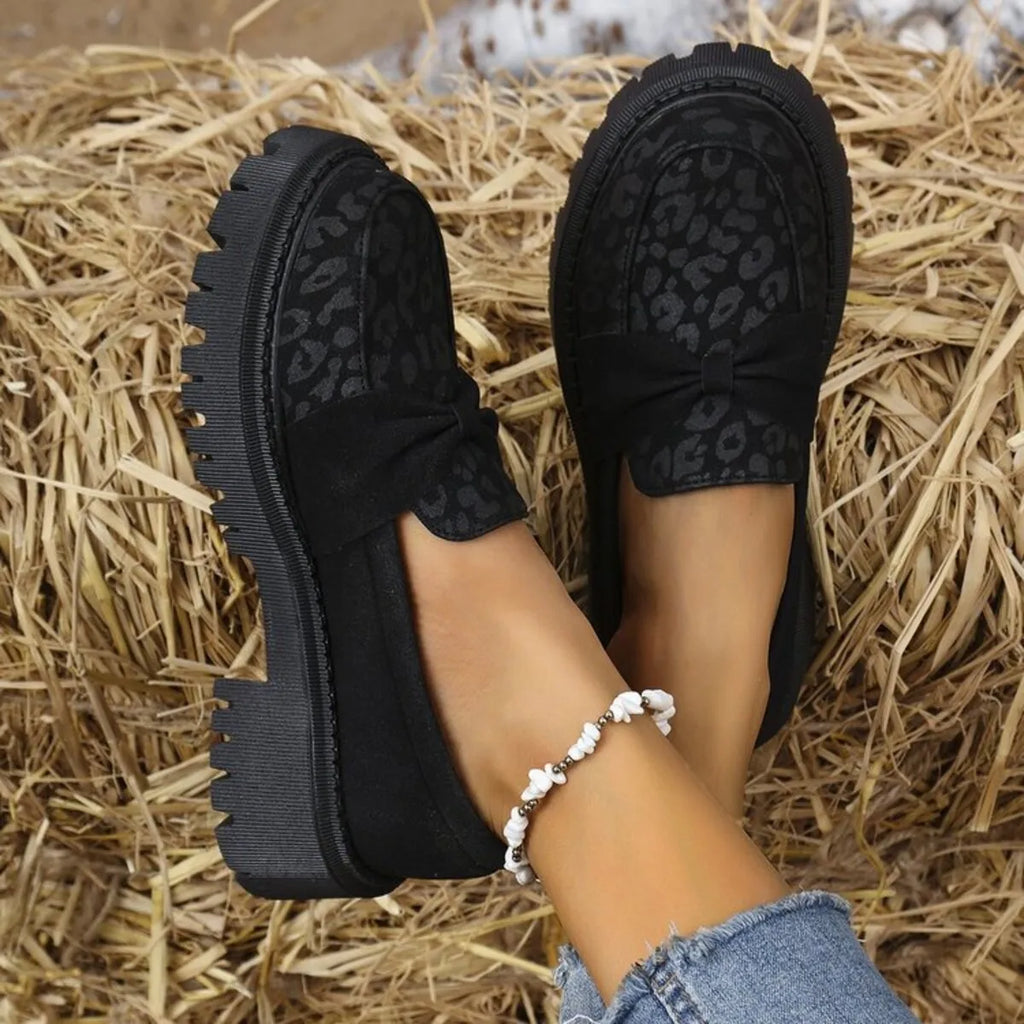 Bow Leopard Round Toe Loafers - Godess beauty 
