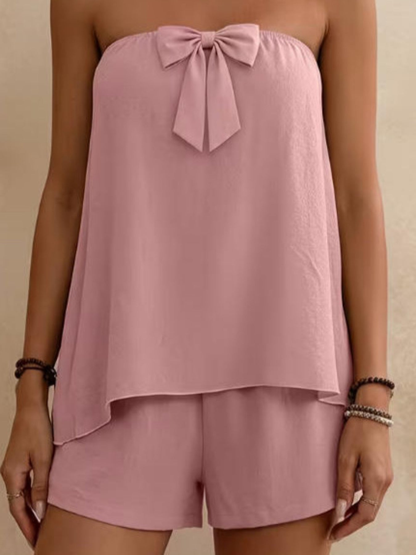 Bowknot Tube Top & Shorts Set - Godess beauty 