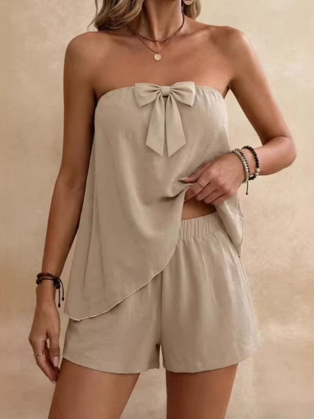 Bowknot Tube Top & Shorts Set - Godess beauty 