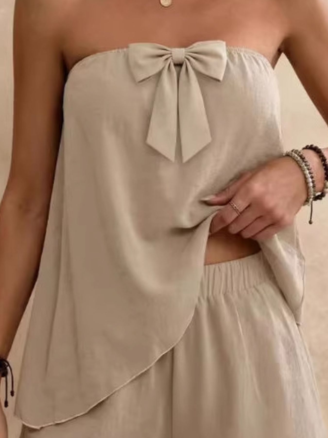 Bowknot Tube Top & Shorts Set - Godess beauty 