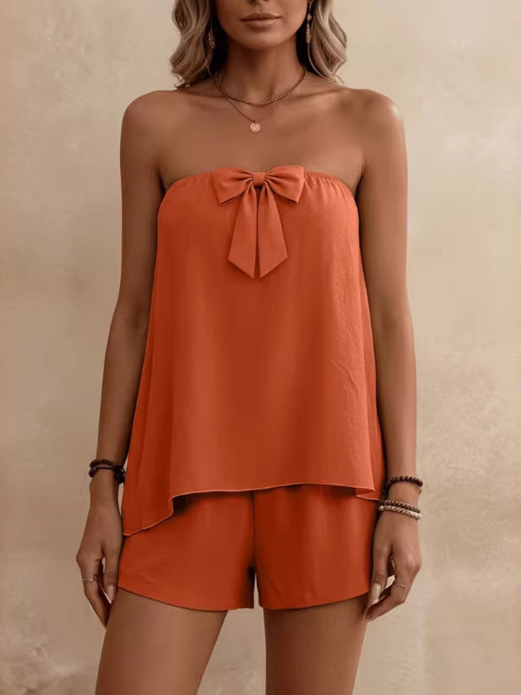 Bowknot Tube Top & Shorts Set - Godess beauty 