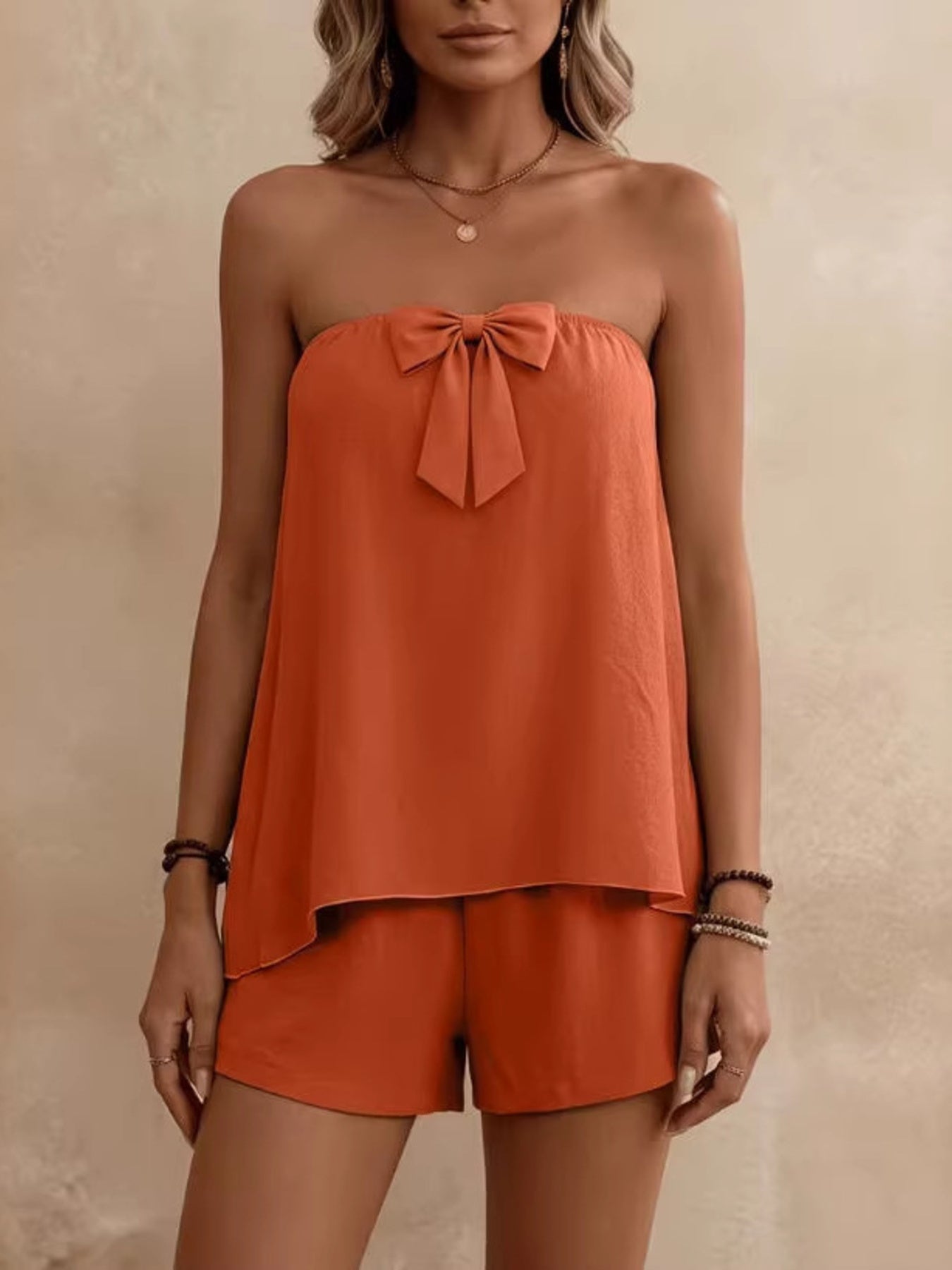 Bowknot Tube Top & Shorts Set - Godess beauty 