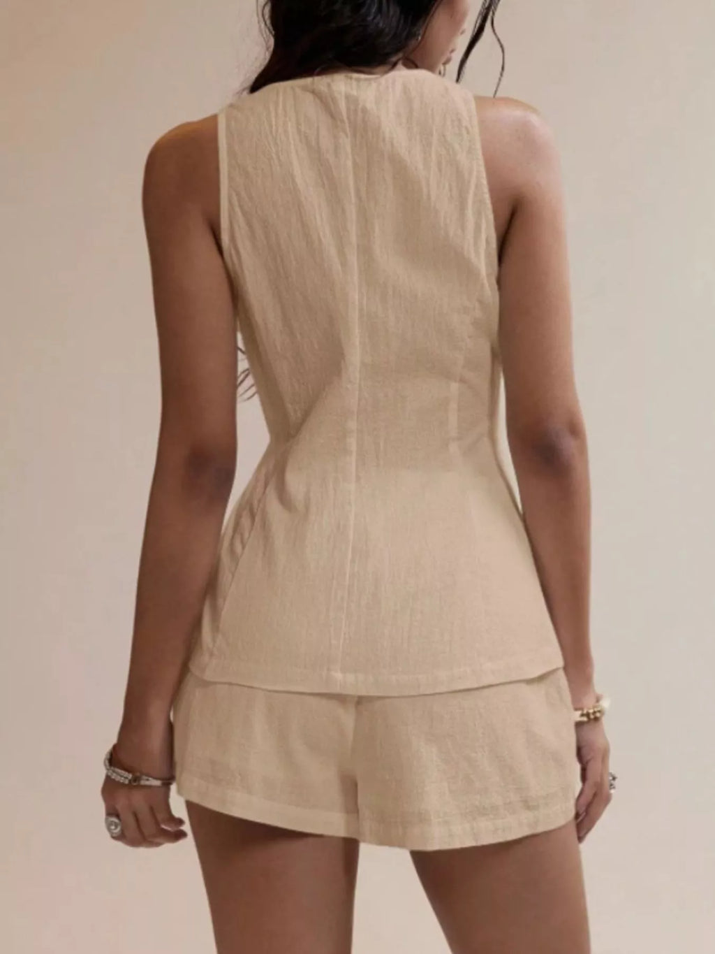 Button-Down Sleeveless Top and Shorts Set - Godess beauty 