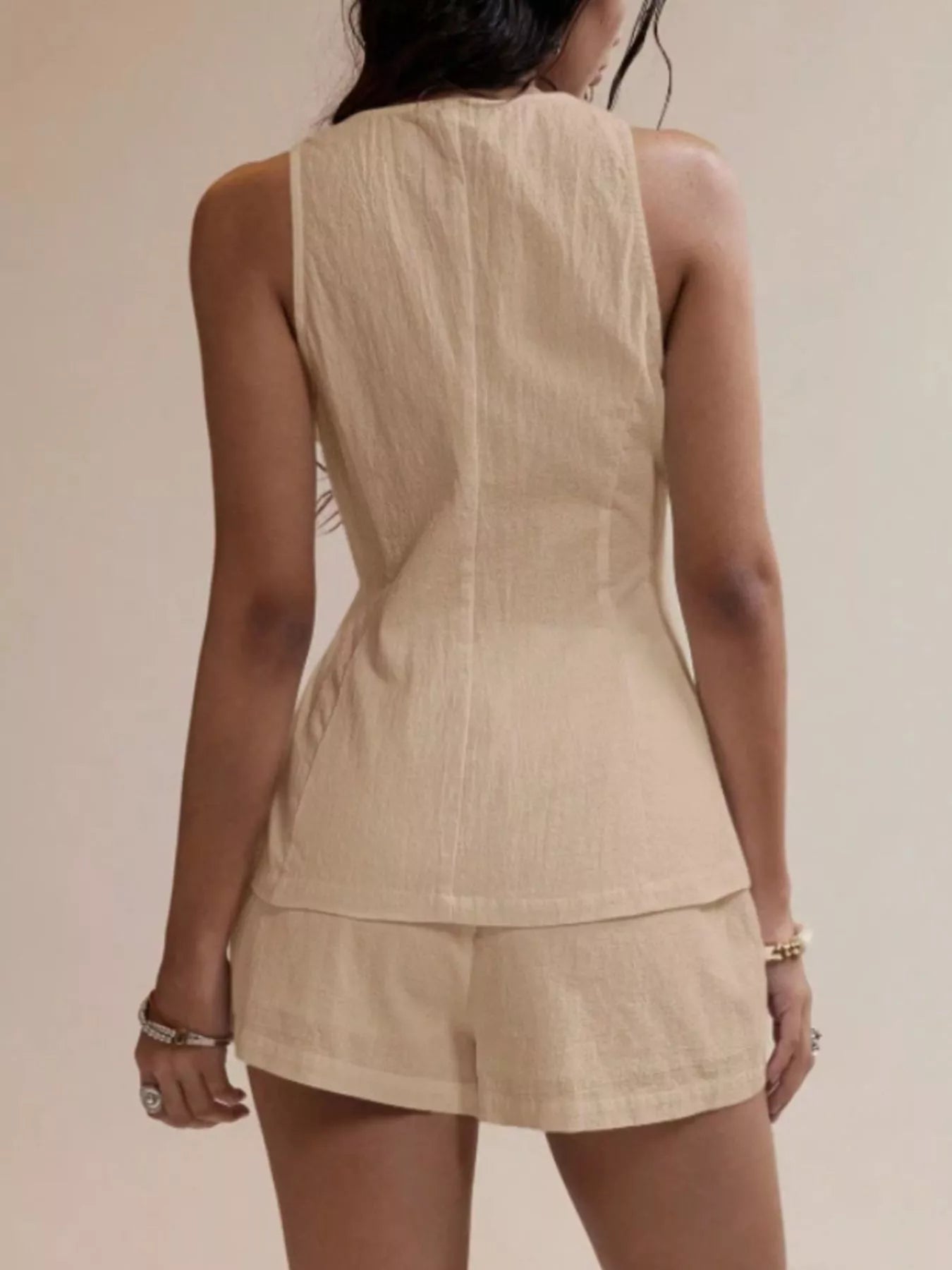 Button-Down Sleeveless Top and Shorts Set - Godess beauty 