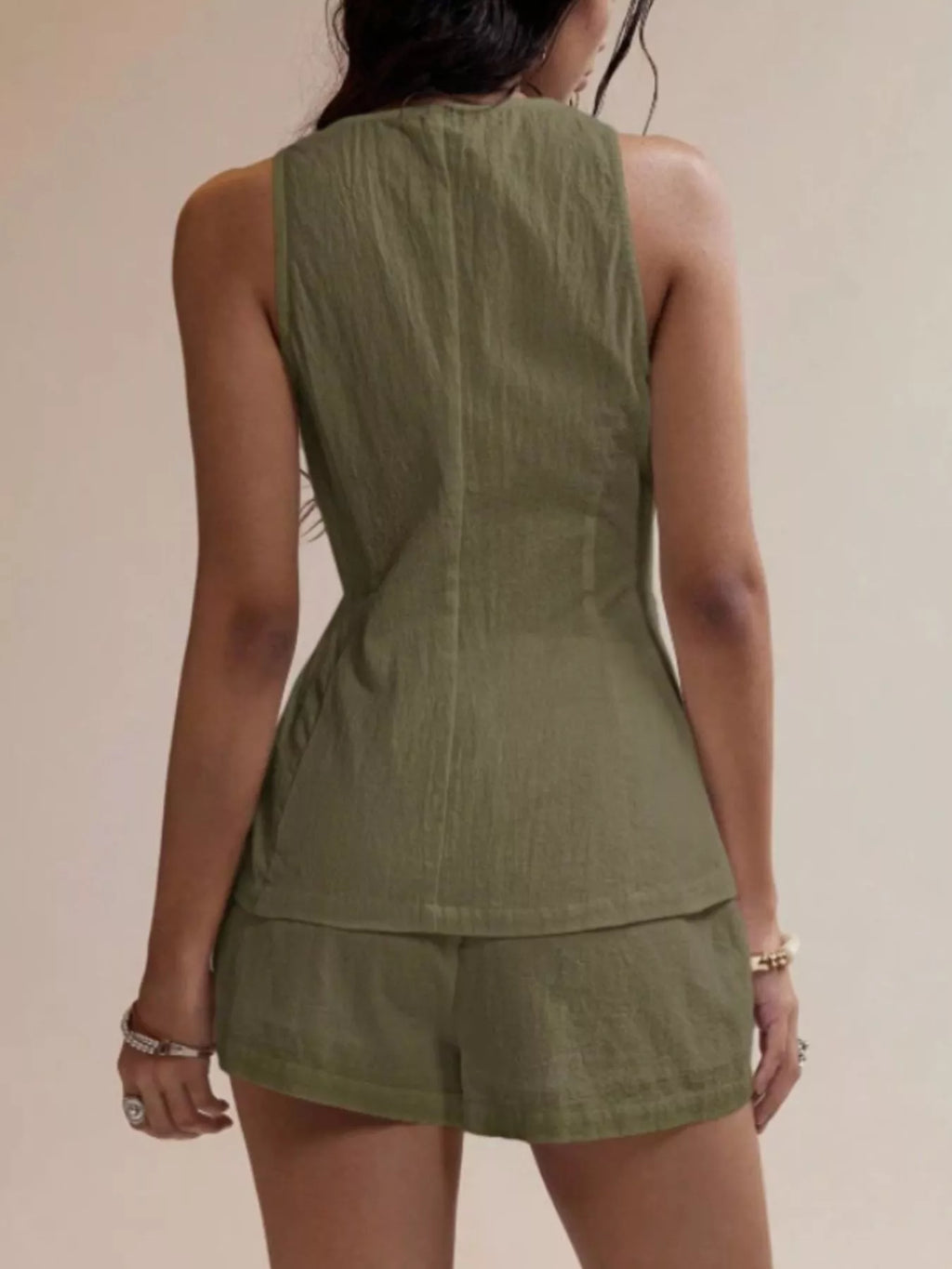 Button-Down Sleeveless Top and Shorts Set - Godess beauty 
