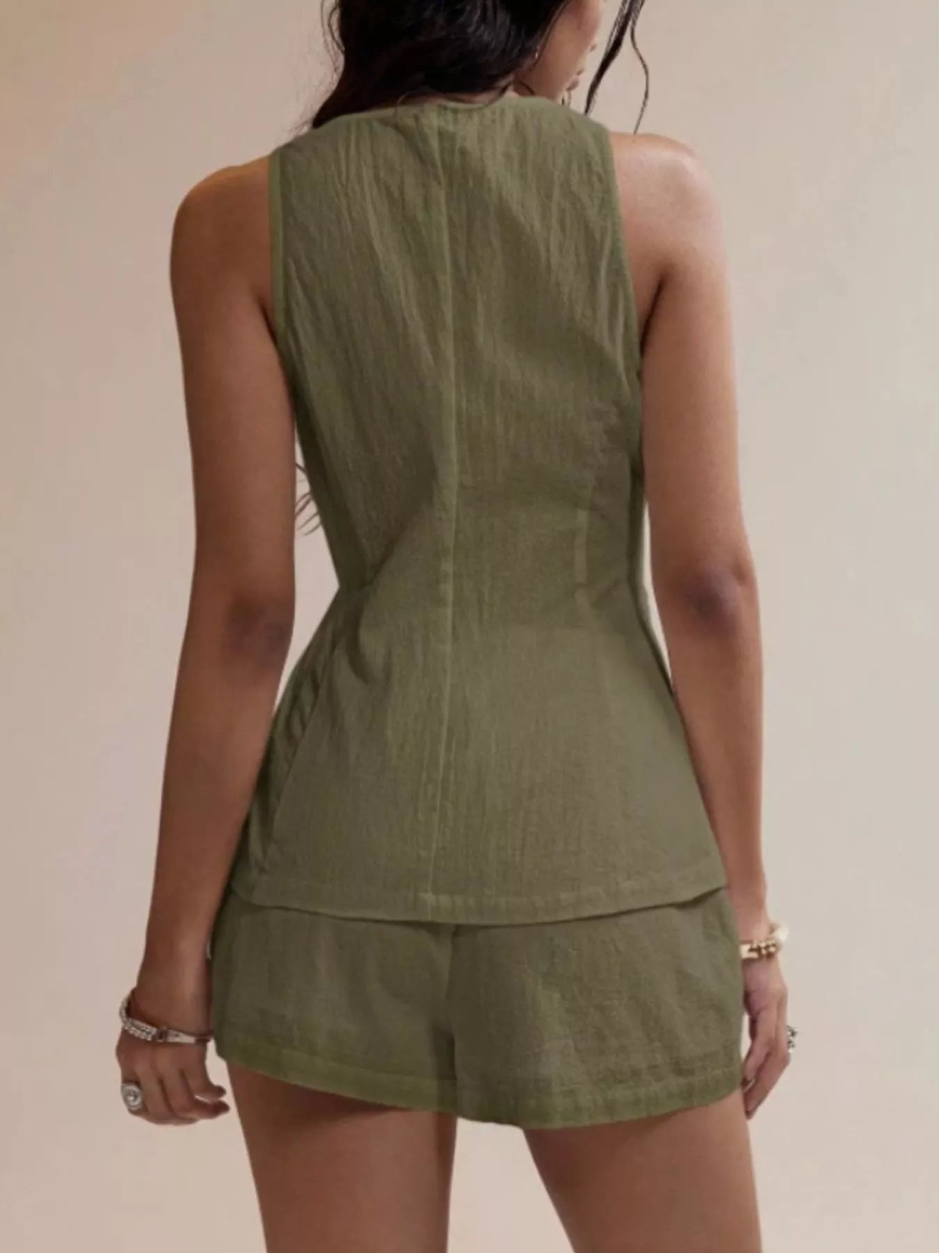 Button-Down Sleeveless Top and Shorts Set - Godess beauty 