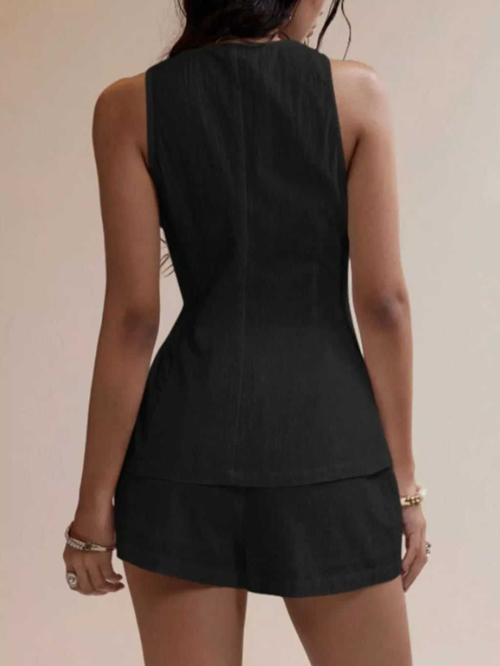 Button-Down Sleeveless Top and Shorts Set - Godess beauty 