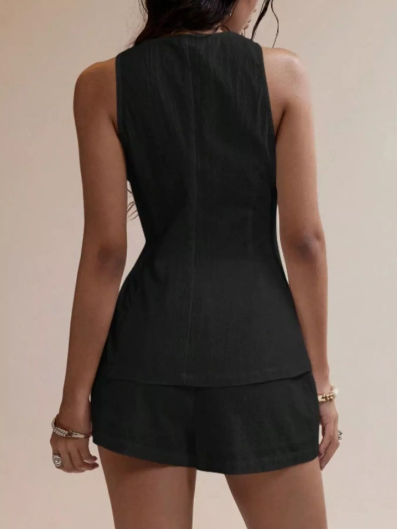 Button-Down Sleeveless Top and Shorts Set - Godess beauty 