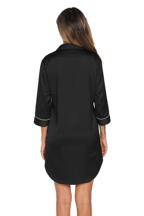 Button Up Collared Neck Night Dress with Pocket - Godess beauty 
