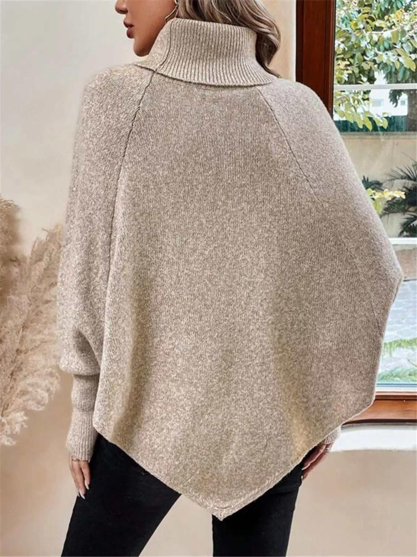 Cable Knit Turtleneck Cape Sweater - Godess beauty 