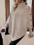 Cable Knit Turtleneck Cape Sweater - Godess beauty 