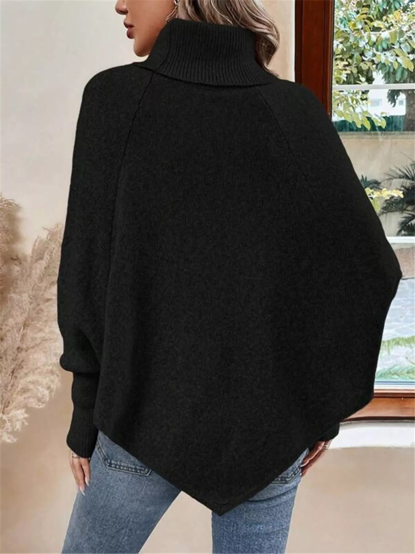 Cable Knit Turtleneck Cape Sweater - Godess beauty 