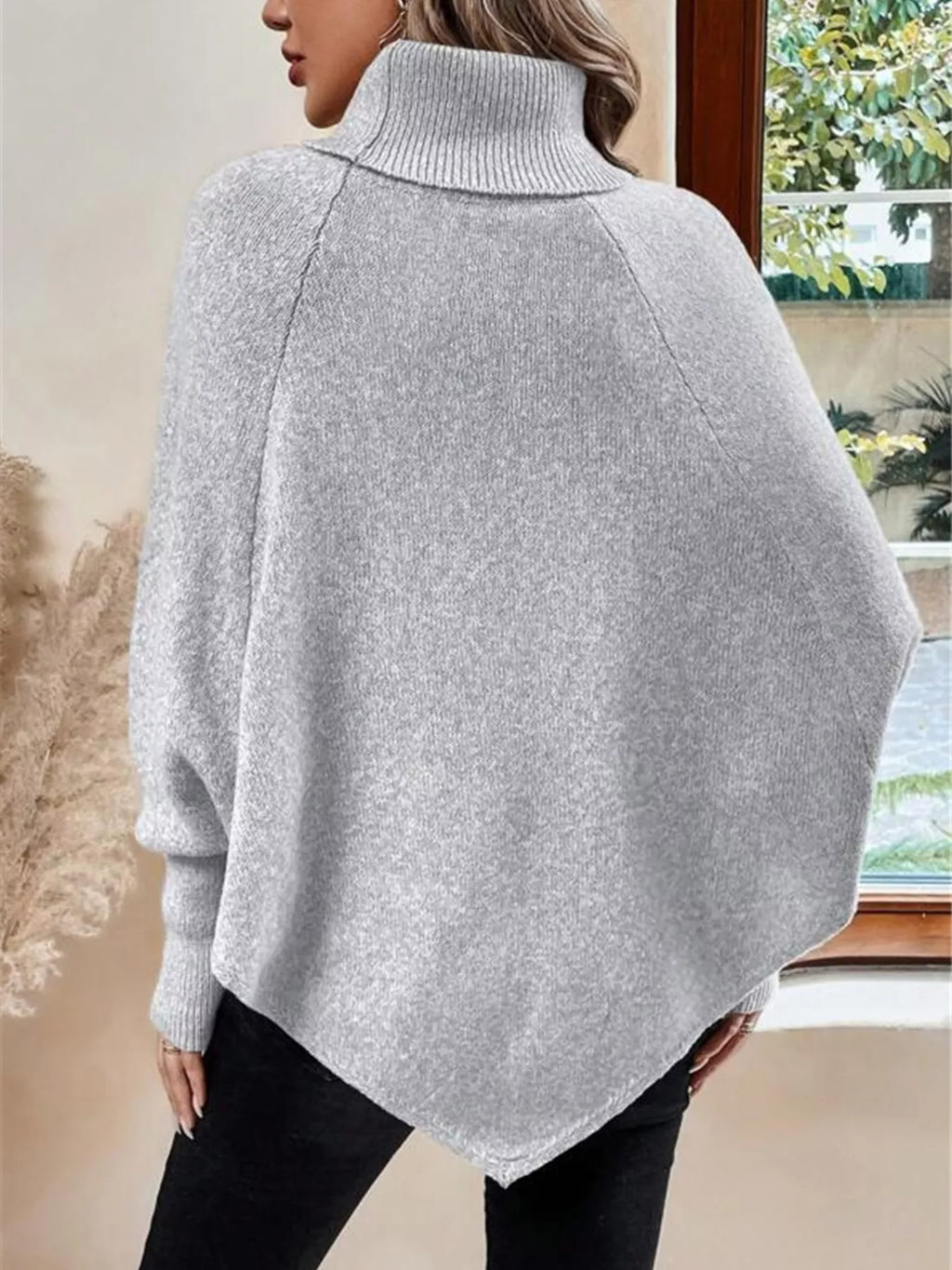 Cable Knit Turtleneck Cape Sweater - Godess beauty 