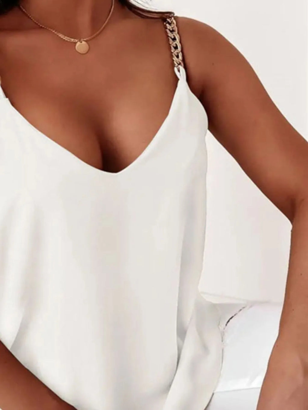 Chain Strap V-Neck Tank Top - Godess beauty 