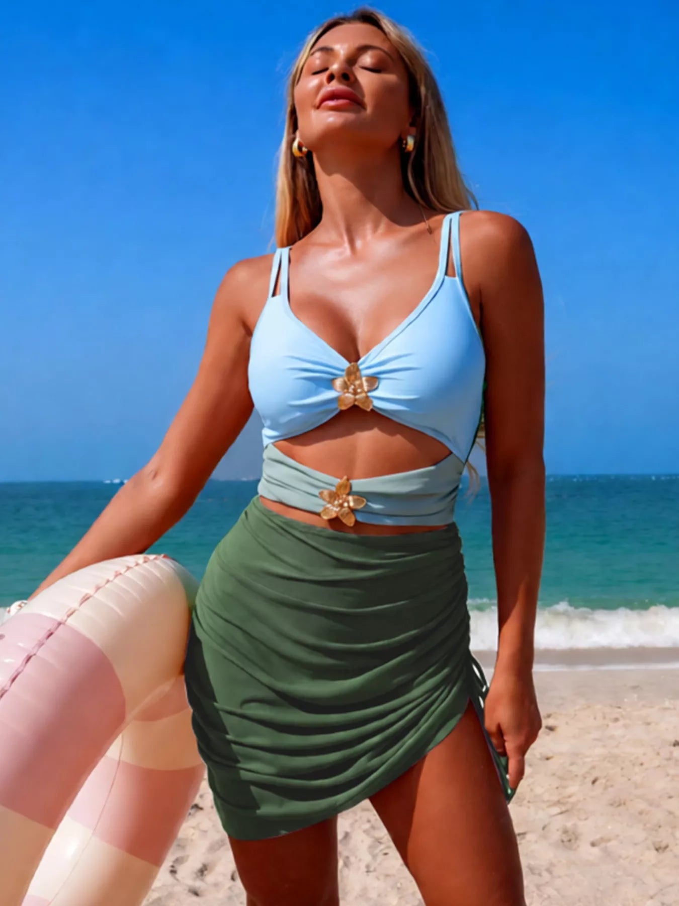 Color Block Cutout One-Piece Swimsuit - Godess beauty 