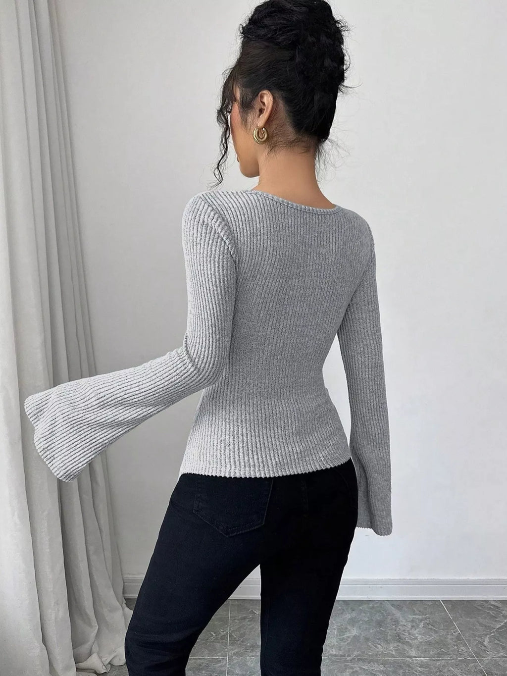 Cowl Neck Flare Sleeve Top - Godess beauty 