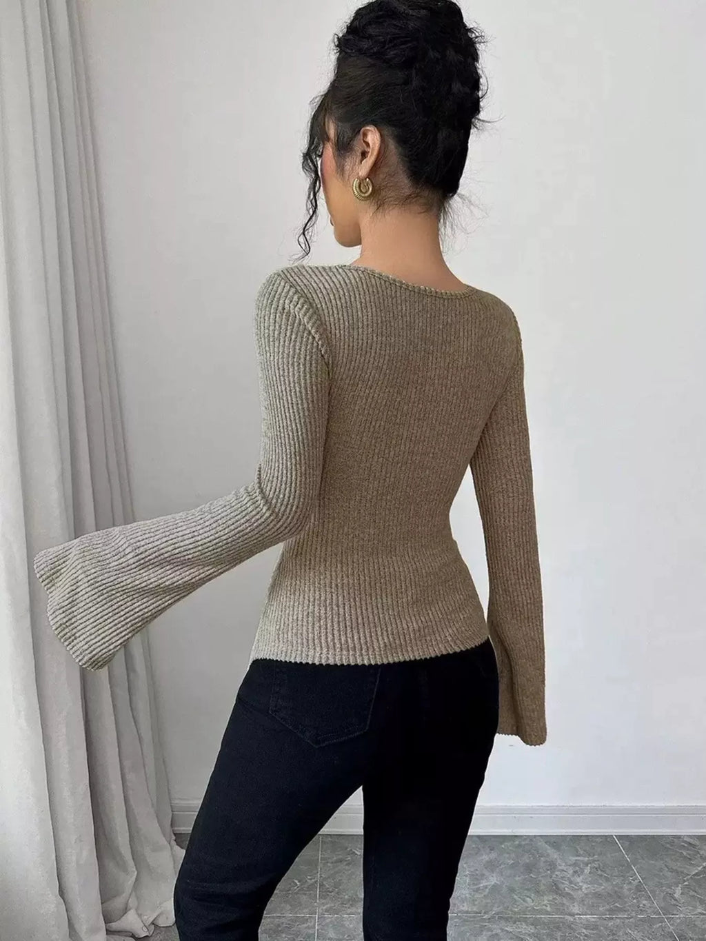 Cowl Neck Flare Sleeve Top - Godess beauty 