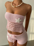 Crochet Tube Top and Shorts Sweater Set - Godess beauty 