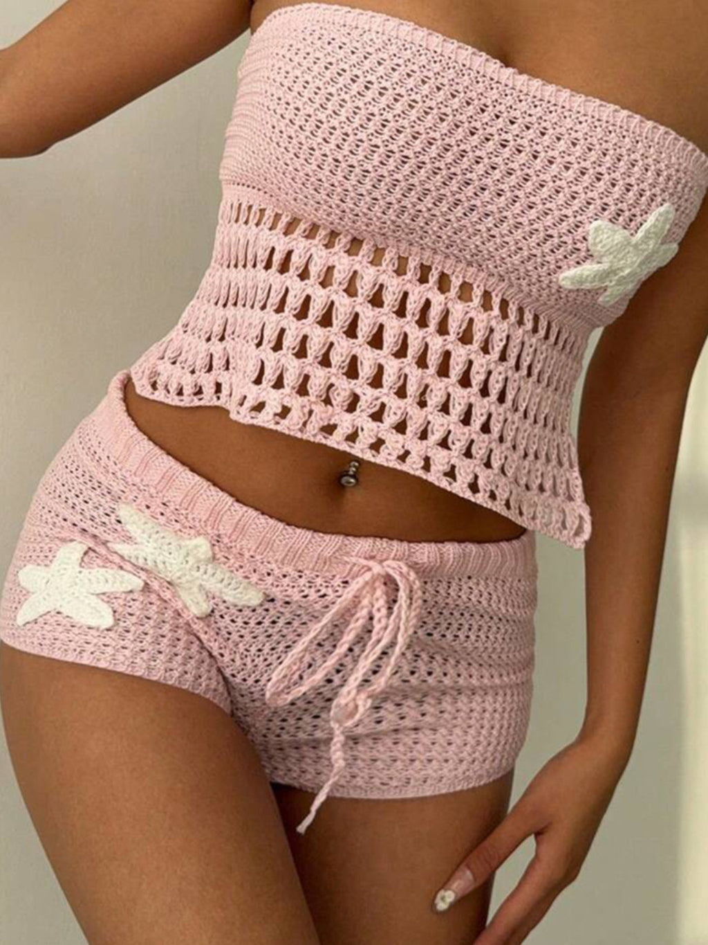 Crochet Tube Top and Shorts Sweater Set - Godess beauty 