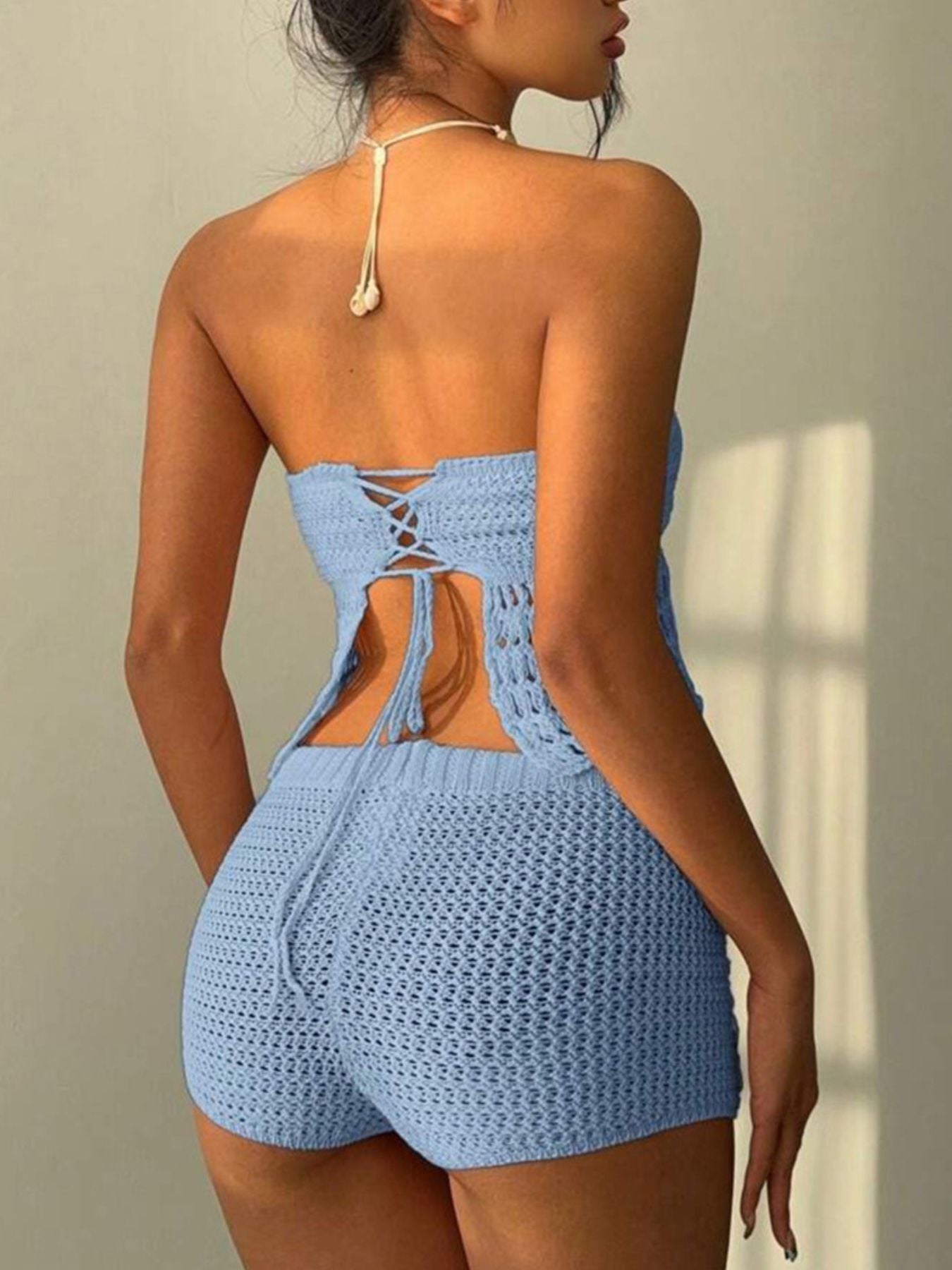 Crochet Tube Top and Shorts Sweater Set - Godess beauty 