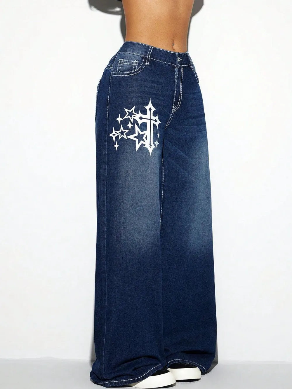 Cross Wide Leg Jeans - Godess beauty 