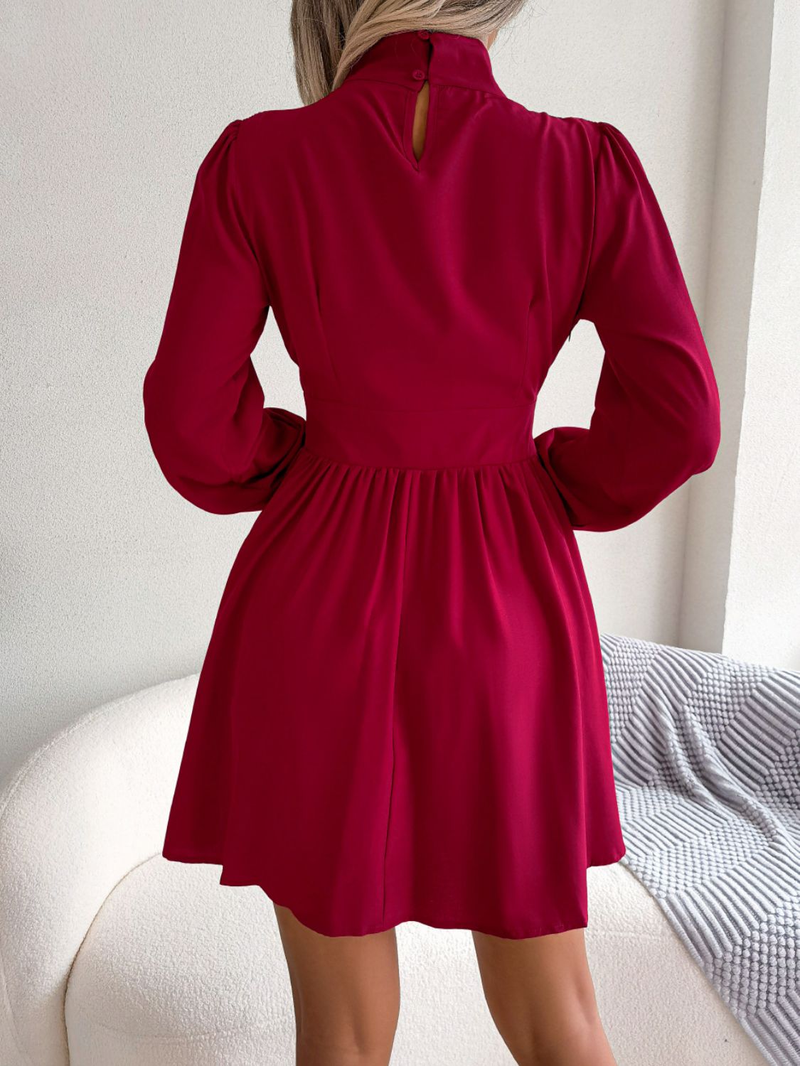 Cutout Turtleneck A-Line Mini Dress - Godess beauty 
