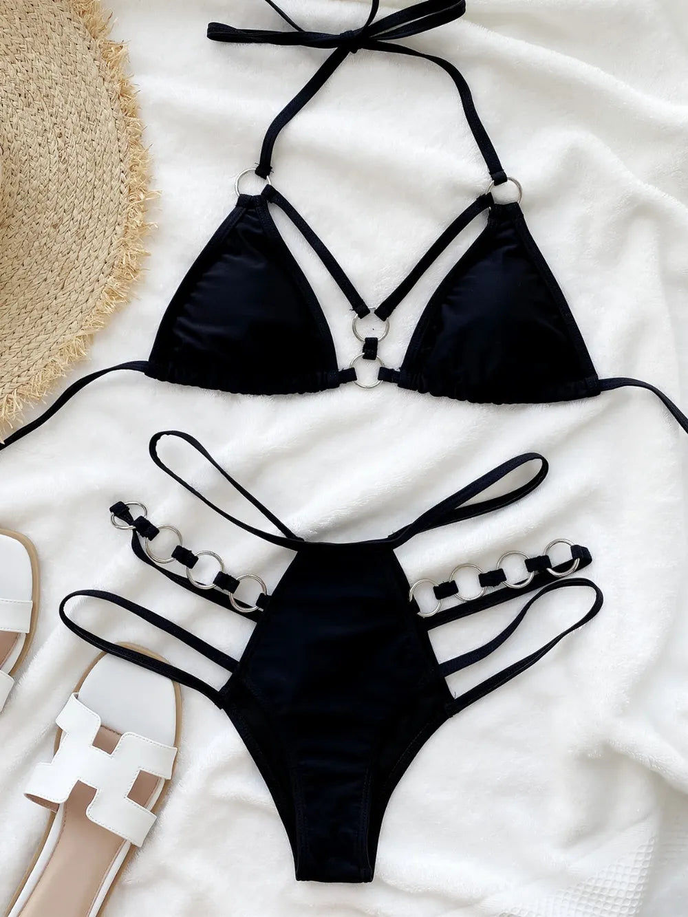 Cutout halter neck two-piece bikini set - Godess beauty 