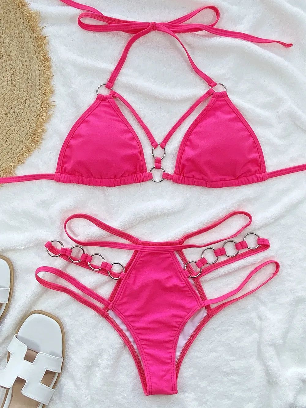 Cutout halter neck two-piece bikini set - Godess beauty 