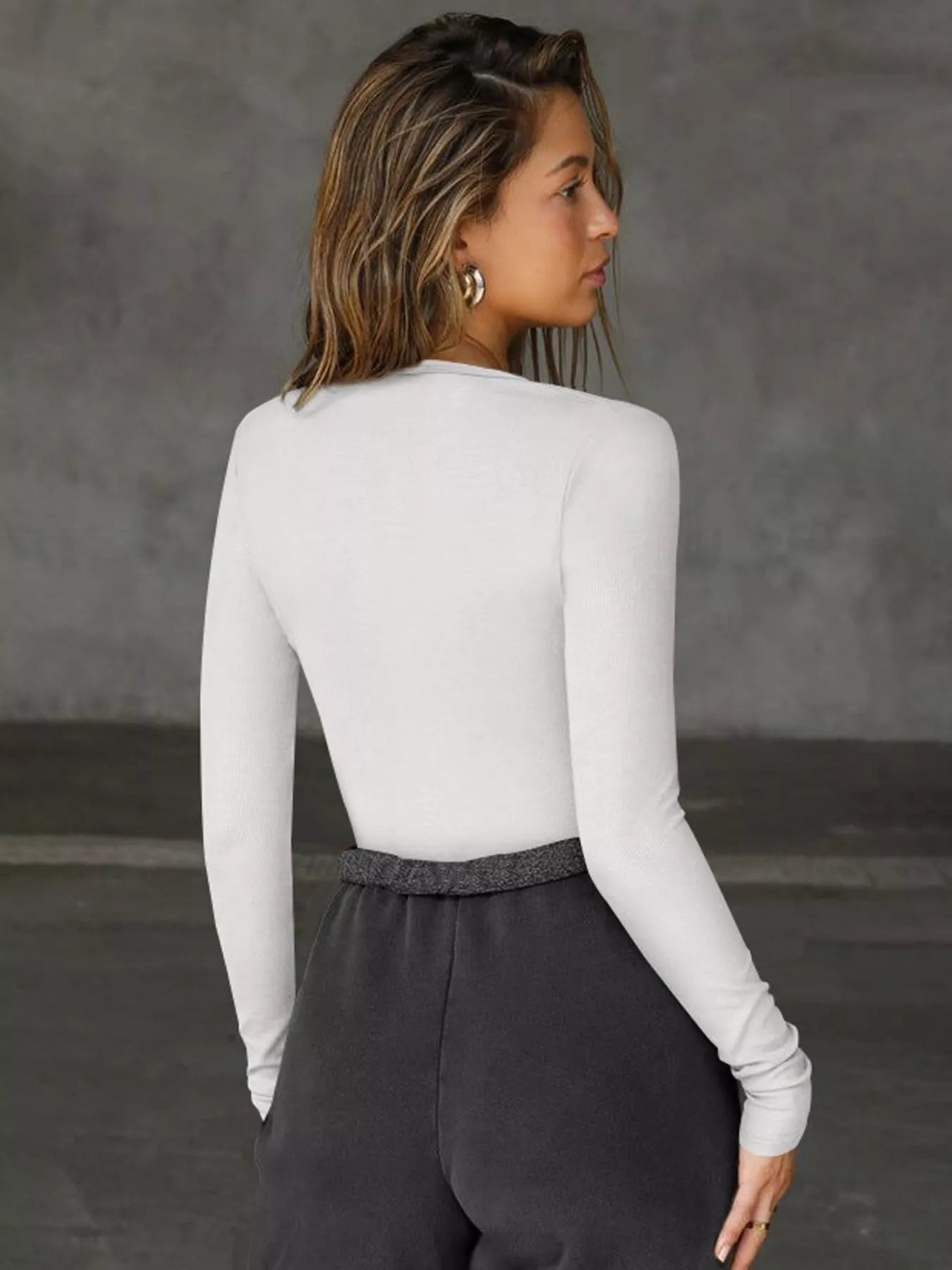 Deep V-Neck Long Sleeve Top - Godess beauty 