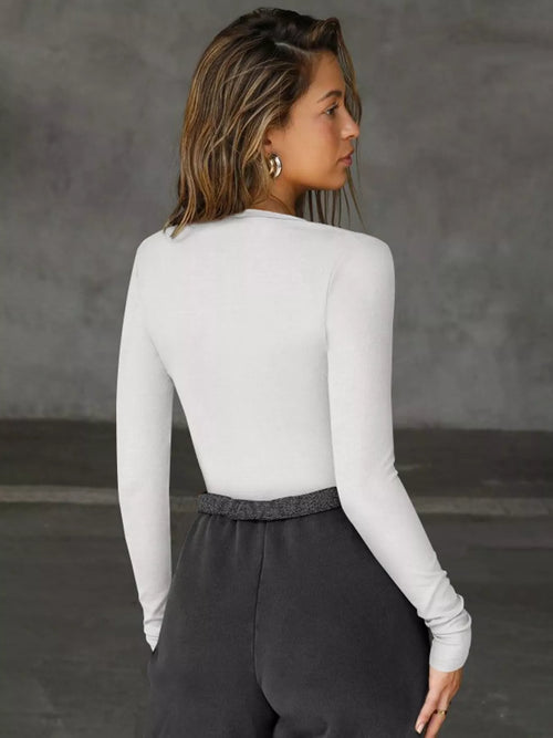 Deep V-Neck Long Sleeve Top - Godess beauty 