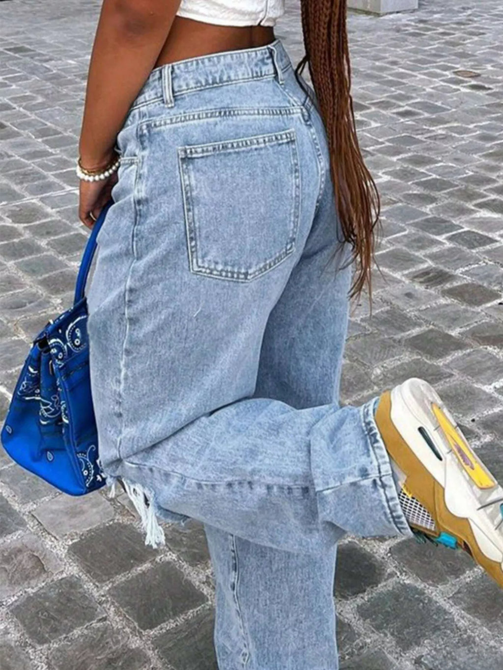 Distressed High-Waisted Jeans - Godess beauty 
