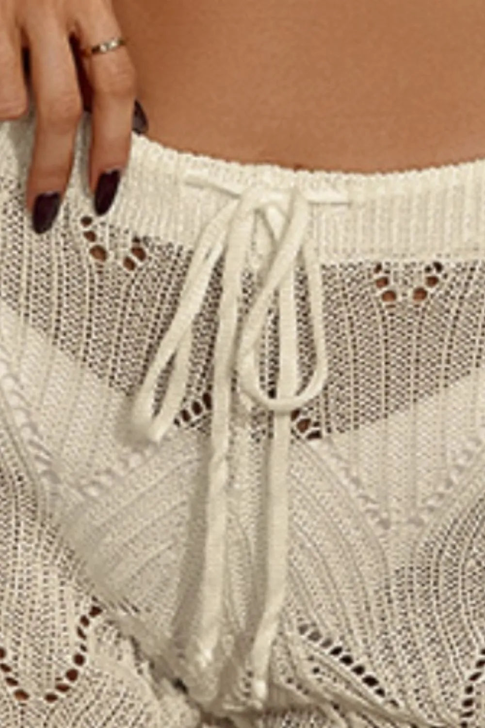 Drawstring cutout swim shorts for women - Godess beauty 