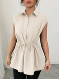 Drawstring waist cap sleeve shirt - Godess beauty 