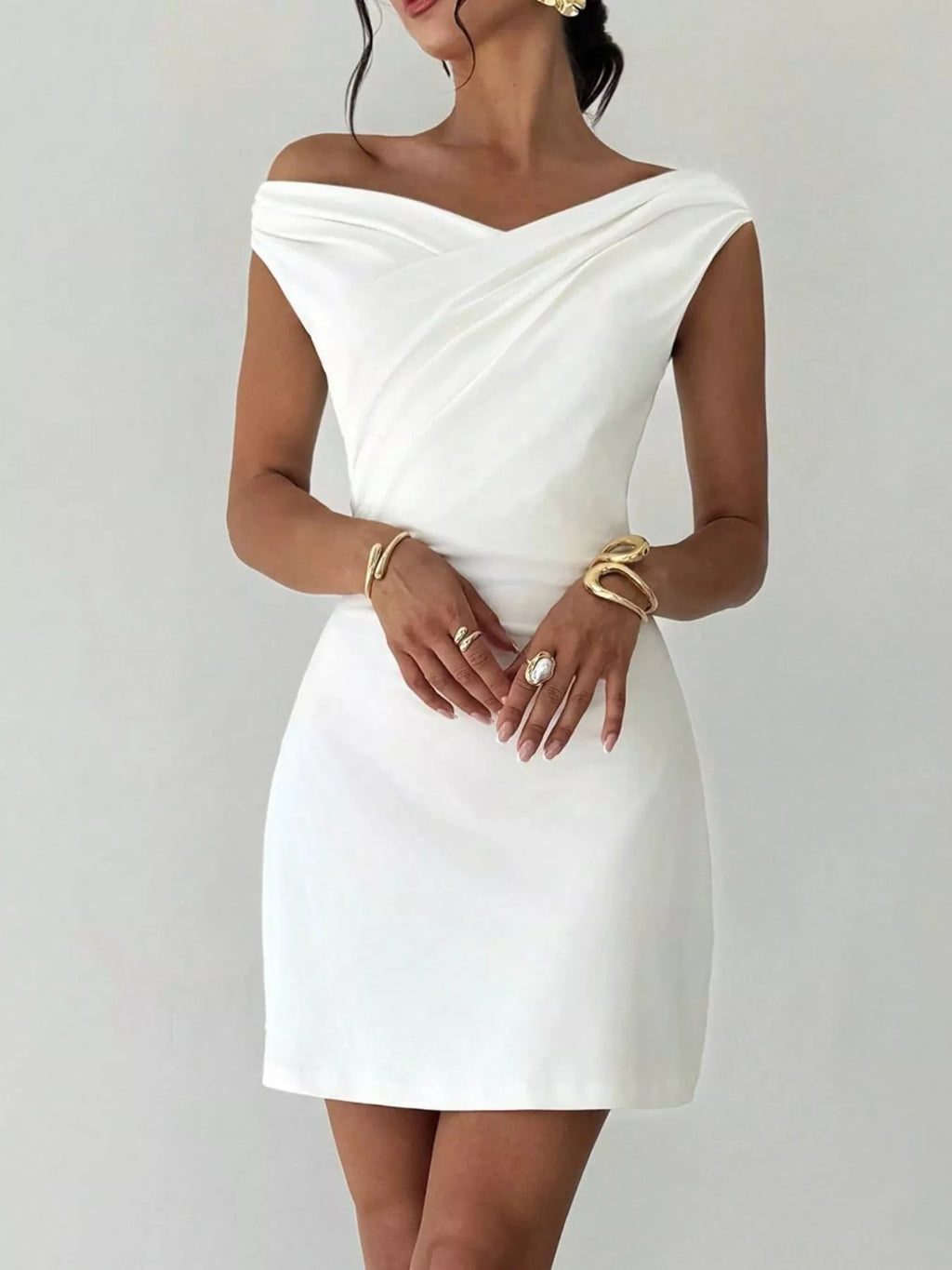 Elegant Off-Shoulder Draped Mini Dress - Godess beauty 